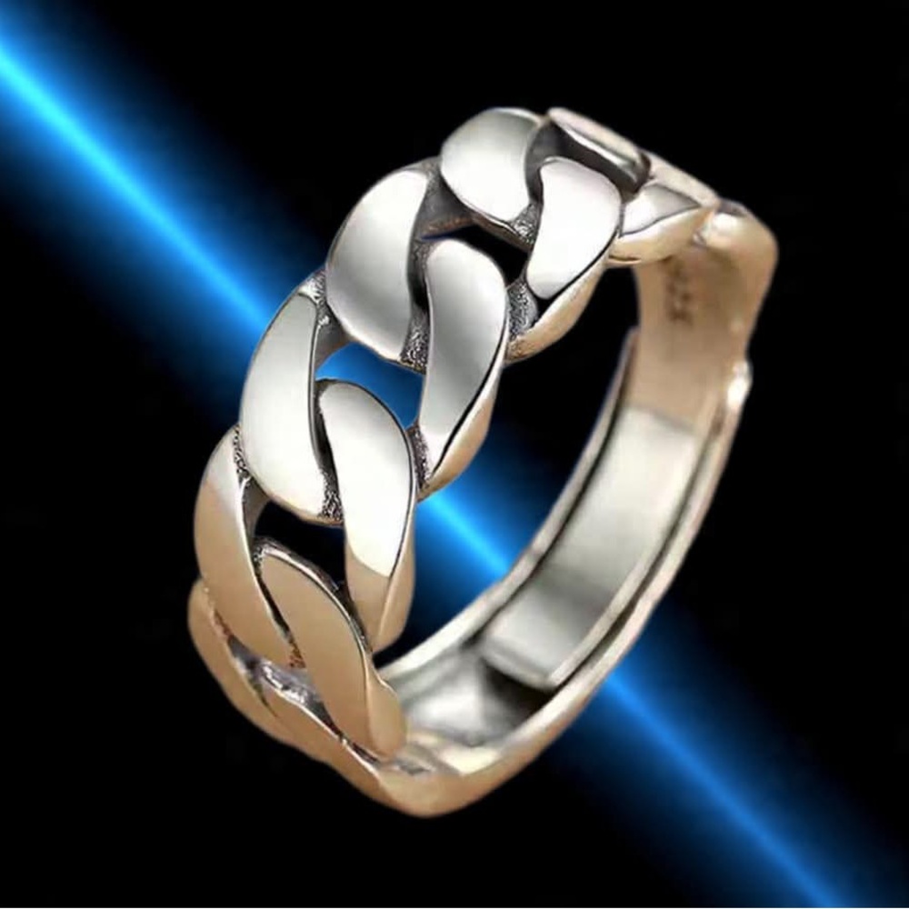 925 Sterling Silver Adjustable Chain link Ring